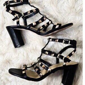 Jessica Simpson JP-Annida Studded Black Heels Gold Sandals Open Toe Strappy-Sz 7